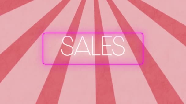 Цифрова Анімація Продажів Над Фіолетовим Неоновим Банером Рожевому Радіальному Фоні — стокове відео
