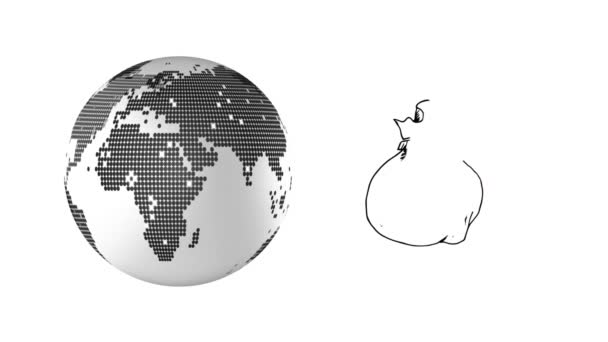 白の上に ユーロ記号と回転白い地球とお金の袋のアニメーション 世界経済 通信ネットワーク デジタルインターフェース要素の概念はデジタルで生成されたビデオ — ストック動画