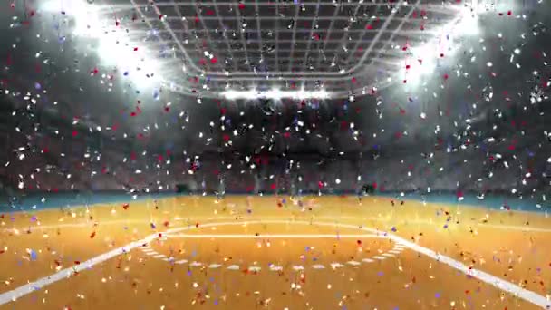 Spor Stadyumunun Üzerine Düşen Mavi Kırmızı Konfeti Animasyonu Vatanseverlik Kutlama — Stok video