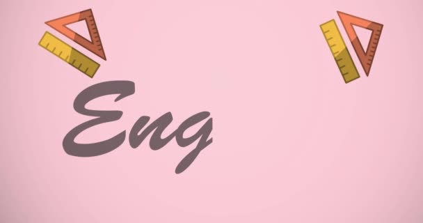 Animation English Text School Items Icons Pink Background Έννοια Σχολείο — Αρχείο Βίντεο