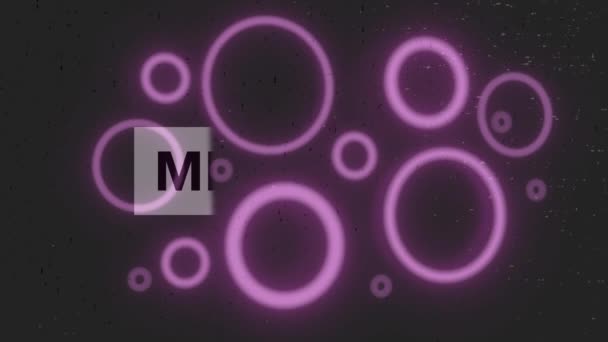 Анімація Мега Продажу Тексту Над Сяючими Фіолетовими Колами Чорному Концепція — стокове відео