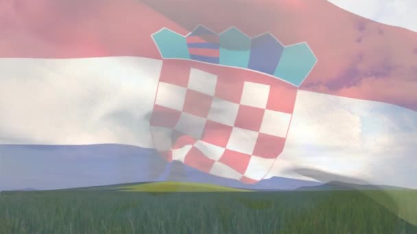 Digitale Compositie Van Zwaaiende Kroatische Vlag Tegen Het Zicht Van — Stockvideo