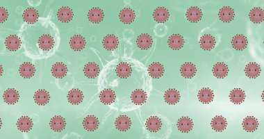 Yeşil zemin üzerinde covid 19 virüs hücresi bileşimi. küresel covid 19 salgın konsepti dijital olarak oluşturulmuş görüntü.