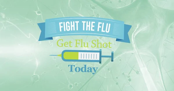 Zusammensetzung Der Grippebekämpfung Text Und Spritze Symbol Über Den Zellen — Stockfoto