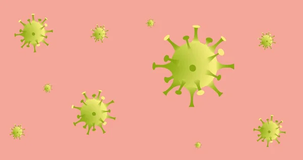 Samenstelling Van Covid Viruscellen Roze Achtergrond Global Covid Pandemisch Concept — Stockfoto