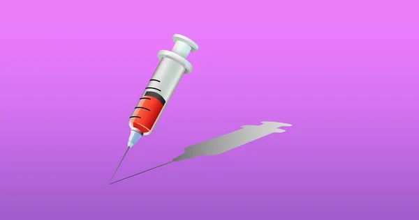 紫色の背景に注射器のアイコンの組成 インフルエンザ ウイルス 予防接種の概念がデジタルで生成された画像 — ストック写真