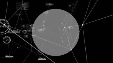 Kopya alanı olan yuvarlak afiş üzerinden bağlantı ve veri işleme ağının dijital animasyonu. küresel ağ ve teknoloji kavramı