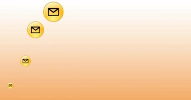 Gradyan arkaplana karşı yüzen yuvarlak afiş üzerindeki çoklu ileti simgelerinin dijital animasyonu. ifade ve iletişim kavramı