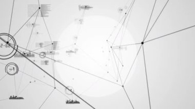 Gri arkaplanda kopya alanı olan yuvarlak afiş üzerinden bağlantı ağının dijital animasyonu. küresel ağ ve teknoloji kavramı