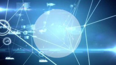 Kopya alanı olan yuvarlak afiş üzerinden bağlantı ve veri işleme ağının dijital animasyonu. küresel ağ ve teknoloji kavramı