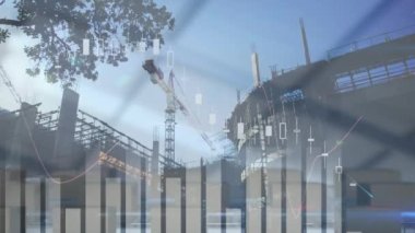 Arka planda inşaat alanında istatistiksel ve finansal veri işleme. lojistik ve ulaşım sektörü kavramı