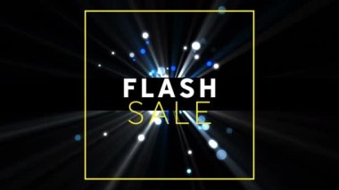 Siyah arkaplandaki mavi ışık noktalarıyla flash-sell metin afişinin dijital animasyonu. satış indirimi ve perakende iş konsepti