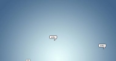 Mavi zemin üzerinde yüzen çoklu konuşma baloncukları üzerindeki lol metnin dijital animasyonu. ifade ve iletişim kavramı