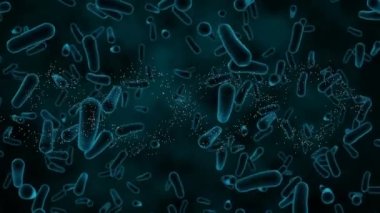 Mavi arka planda yüzen kan damarlarına karşı dönen covid-19 hücresinin dijital animasyonu. Coronavirus covid-19 salgın konsepti