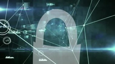 Yeşil arkaplandaki güvenlik kilidi simgesi üzerinden bağlantı ağının dijital animasyonu. küresel ağ ve siber güvenlik teknolojisi kavramı
