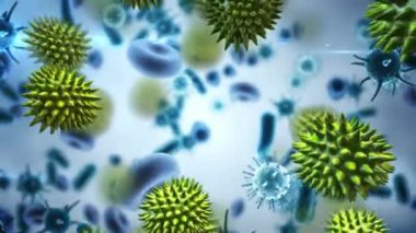Gri arka planda yüzen çoklu covid-19 hücrelerin ve kan damarlarının dijital animasyonu. Coronavirus covid-19 salgın konsepti