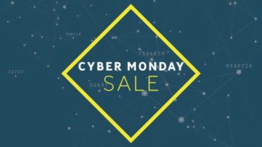 Pazartesi siber metin afişinin dijital animasyonu mavi arkaplandaki bağlantı ağına karşı. satış indirimi ve perakende iş konsepti