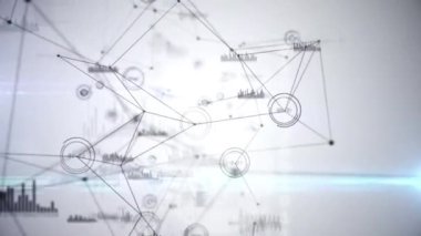 Gri arkaplan üzerinde bağlantı ağı ve veri işleme ağının dijital animasyonu. küresel ağ ve teknoloji kavramı