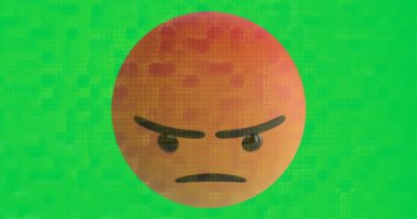 Kan damarlarının dijital animasyonu kızgın yüz ifadelerine karşı yeşil arka plan. ifade ve iletişim kavramı