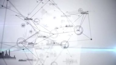 Gri arkaplan üzerinde bağlantı ağı ve veri işleme ağının dijital animasyonu. küresel ağ ve teknoloji kavramı