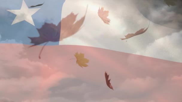 Composición Digital Del Chile Ondeando Bandera Sobre Las Hojas Otoño — Vídeos de Stock