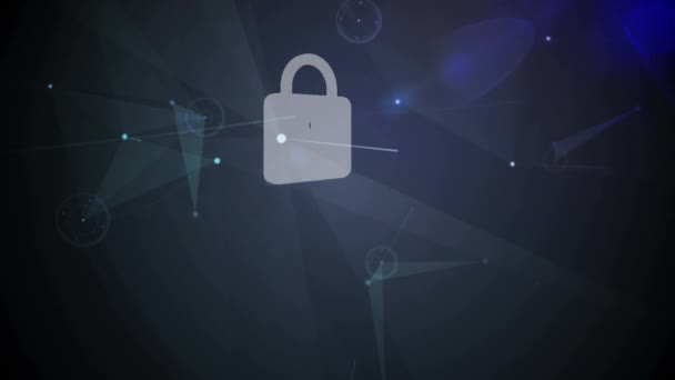 Animação Digital Ícone Cadeado Segurança Contra Redes Plexo Fundo Azul — Vídeo de Stock
