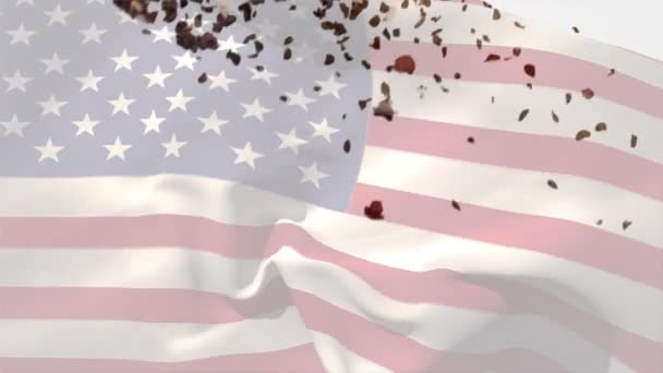 Digital Composition Confetti Falling American Waving Flag White Background American — Stock Video