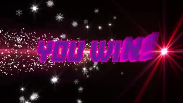 Digital Animation Purple You Win Text Light Trail Shining Stars — Stock Video