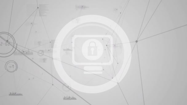 Gri Arkaplandaki Güvenlik Kilidi Simgesi Üzerinden Bağlantı Ağının Dijital Animasyonu — Stok video
