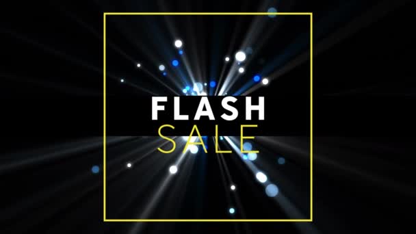 Cyfrowa Animacja Flash Sale Baner Tekstowy Niebieskie Plamy Światła Czarnym — Wideo stockowe