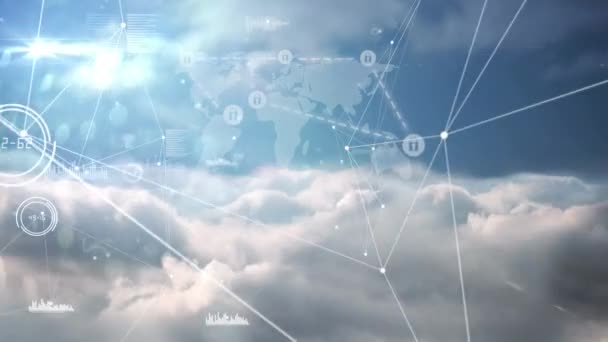 Sieć Połączeń Przez Sieć Ikon Kłódki Bezpieczeństwa Przeciwko Chmurom Mapy — Wideo stockowe