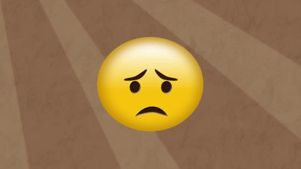 Animación Digital Emoji Cara Triste Contra Los Rayos Radiales Movimiento — Vídeo de stock