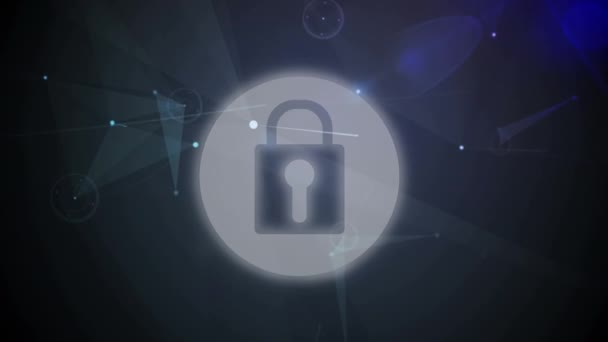 Digitale Animation Des Sicherheitsschloss Symbols Gegen Plexus Netzwerke Auf Blauem — Stockvideo