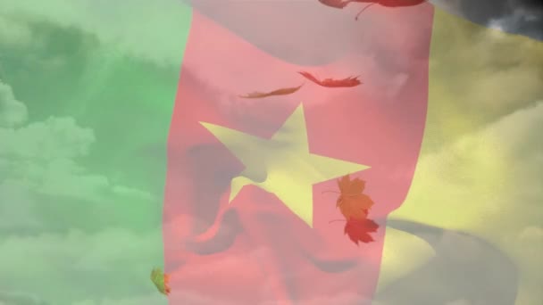 Composição Digital Ghana Acenando Bandeira Sobre Folhas Outono Caindo Contra — Vídeo de Stock