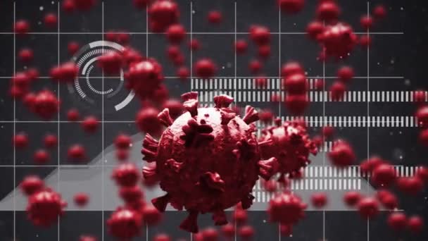 Цифрова Анімація Декількох Ковад Клітин Плавають Проти Круглих Сканерів Графів — стокове відео