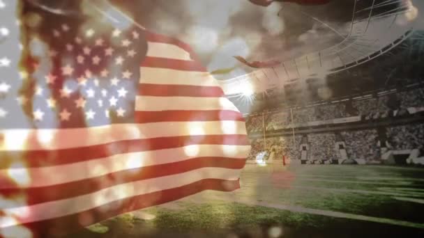 Composição Digital Bandeira Americana Acenando Sobre Folhas Outono Caindo Contra — Vídeo de Stock
