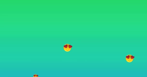 Цифровая Анимация Многоглазых Смайликов Лица Сердца Плавающих Зеленом Градиентном Фоне — стоковое видео