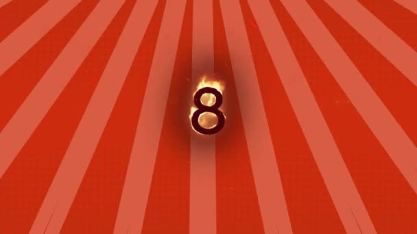 赤の背景に放射線に対する8番目以上の炎の効果のデジタルアニメーション 数学の研究と科学技術の概念 — ストック動画