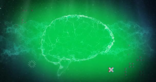 Animación Digital Formas Abstractas Sobre Cerebro Humano Girando Sobre Fondo — Vídeo de stock