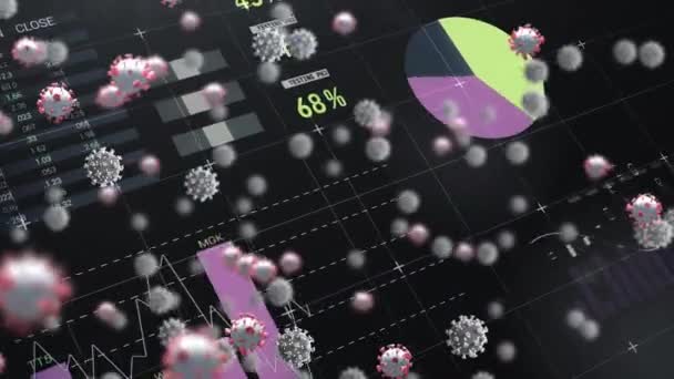 Siyah Zemin Üzerinde Istatistiksel Veri Işleme Üzerine Çoklu Covid Hücrelerinin — Stok video