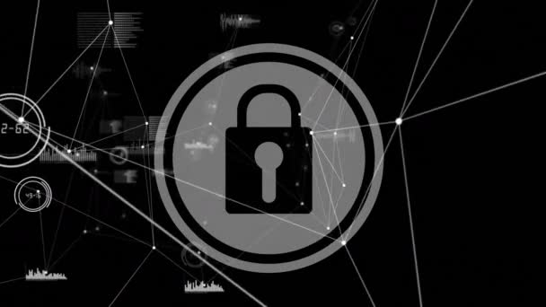 Animación Digital Red Conexiones Través Del Icono Del Candado Seguridad — Vídeo de stock