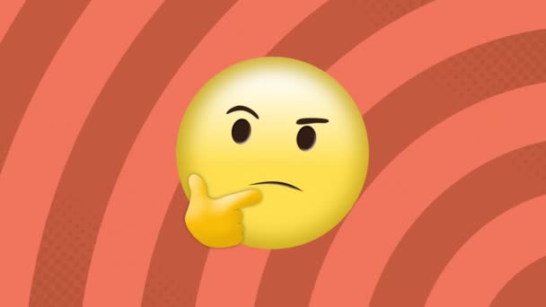 Animation Numérique Pensée Visage Emoji Contre Spirales Tournantes Sur Fond — Video