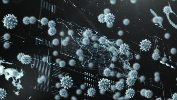 Цифрова Анімація Декількох Ковідо Клітин Плавають Над Цифровим Інтерфейсом Обробкою — стокове відео