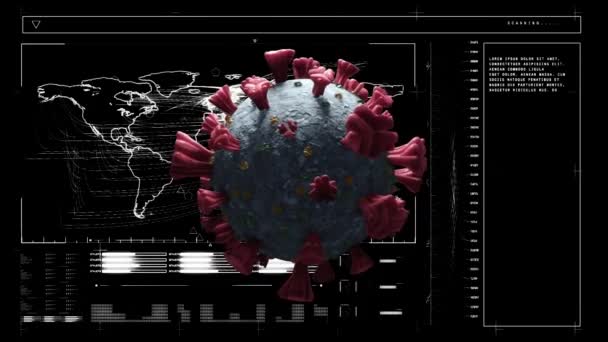 Siyah Arkaplanda Veri Işleme Ile Dijital Arayüz Üzerinde Covid Hücrenin — Stok video