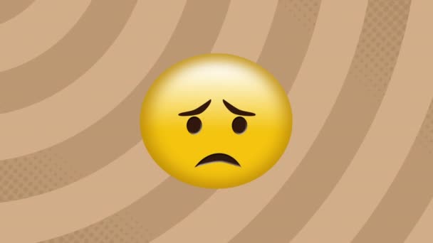 Digital Animation Sad Face Emoji Spinning Spirals Brown Background Expression — Stock Video