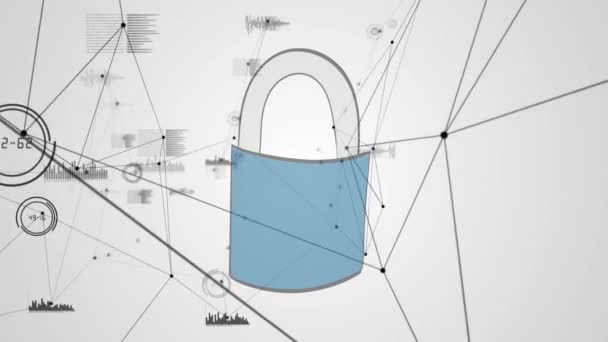 Animação Digital Rede Conexões Sobre Ícone Cadeado Segurança Fundo Cinza — Vídeo de Stock