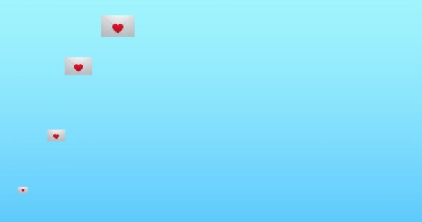 数字动画的红心图标上的消息图标在蓝色背景下漂浮 表达和交流概念 — 图库视频影像