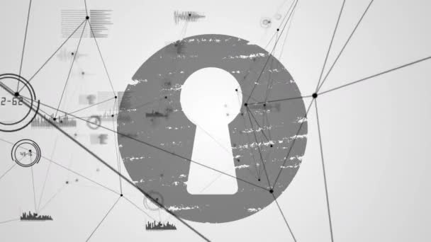 Digitale Animation Des Netzwerks Von Verbindungen Über Schlüsselloch Symbol Auf — Stockvideo