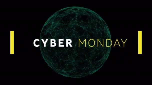 Cyber Maandag Tekst Banner Tegen Groene Globe Van Het Netwerk — Stockvideo
