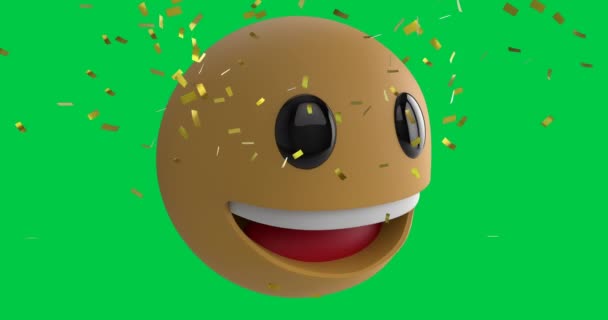 Animazione Digitale Coriandoli Dorati Che Cadono Faccine Emoji Sorridenti Sullo — Video Stock